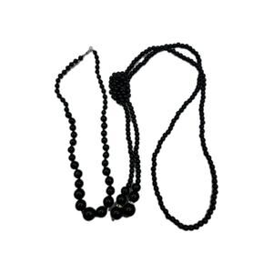Set Of 2, Single STRAND Beautiful Black Faux Pearl BEADED NECKLACE